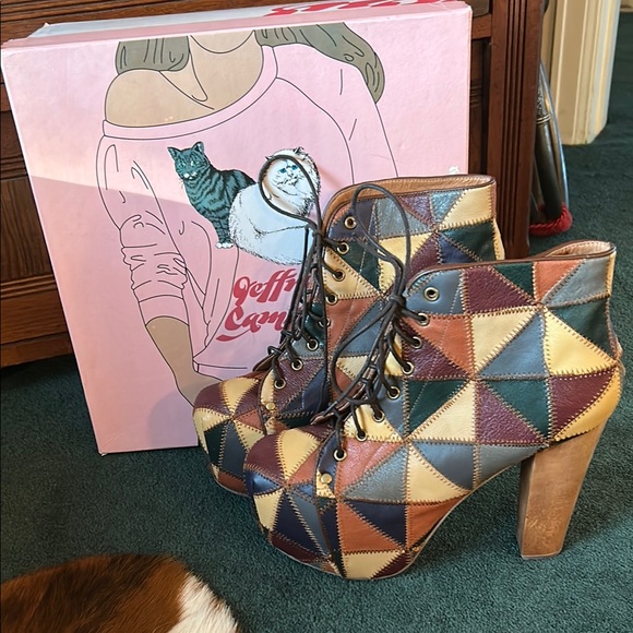 2010s Jeffrey Campbell Multicolor Patchwork Ankle Indie Boots with Original Box - Picture 1 of 7